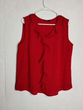 Red Sleeveless Ruffle-Front Camisole